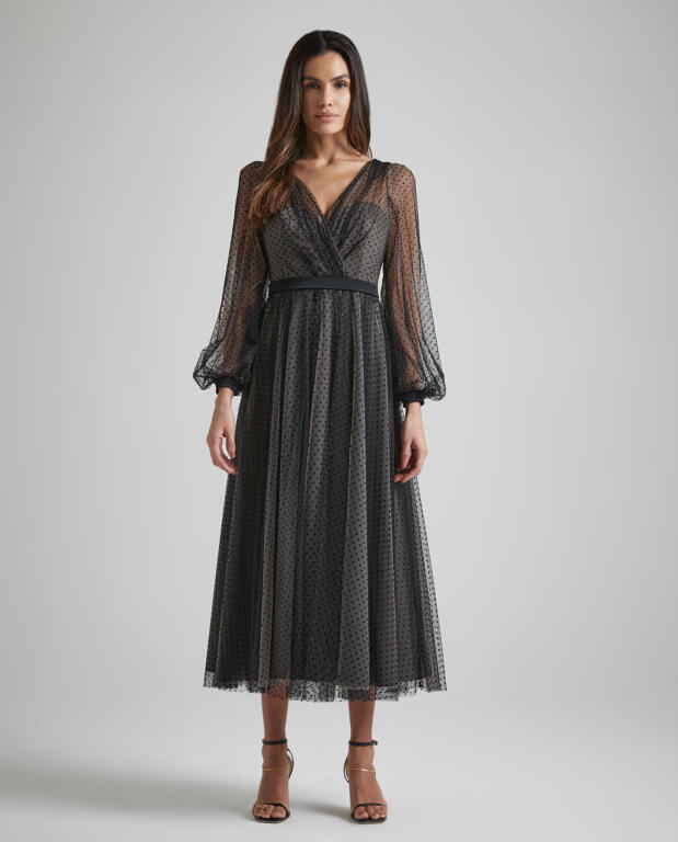 スーツ・フォーマル・ドレス TULLE SLEEVE TIGHT DRESS  BLACK TULLE SLEEVE TIGHT DRESS BLACK