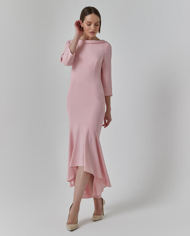 Tailored Pink Three-Quarter Sleeves Fitted High Low Dress Sassi