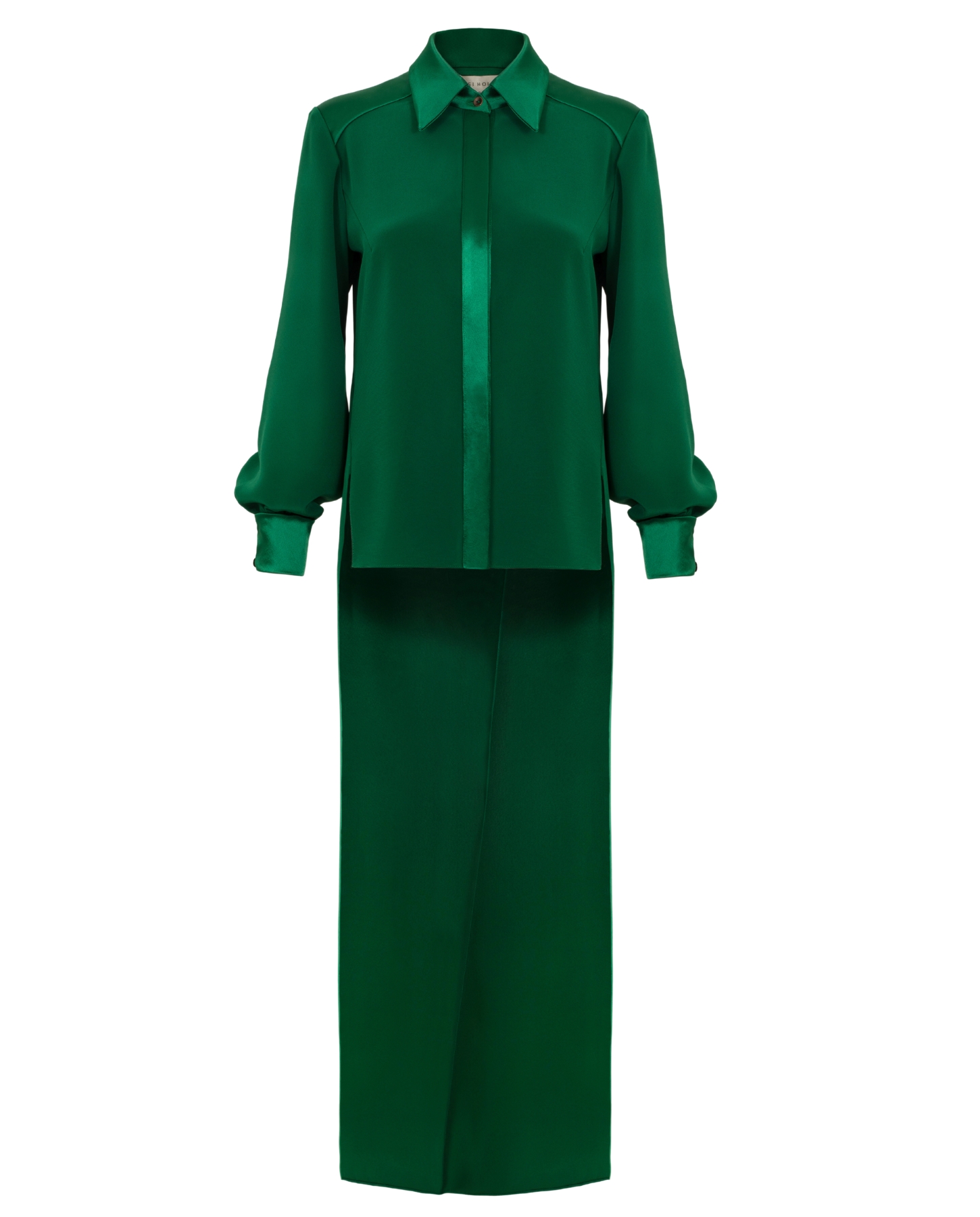 Green high low long sleeve blouse