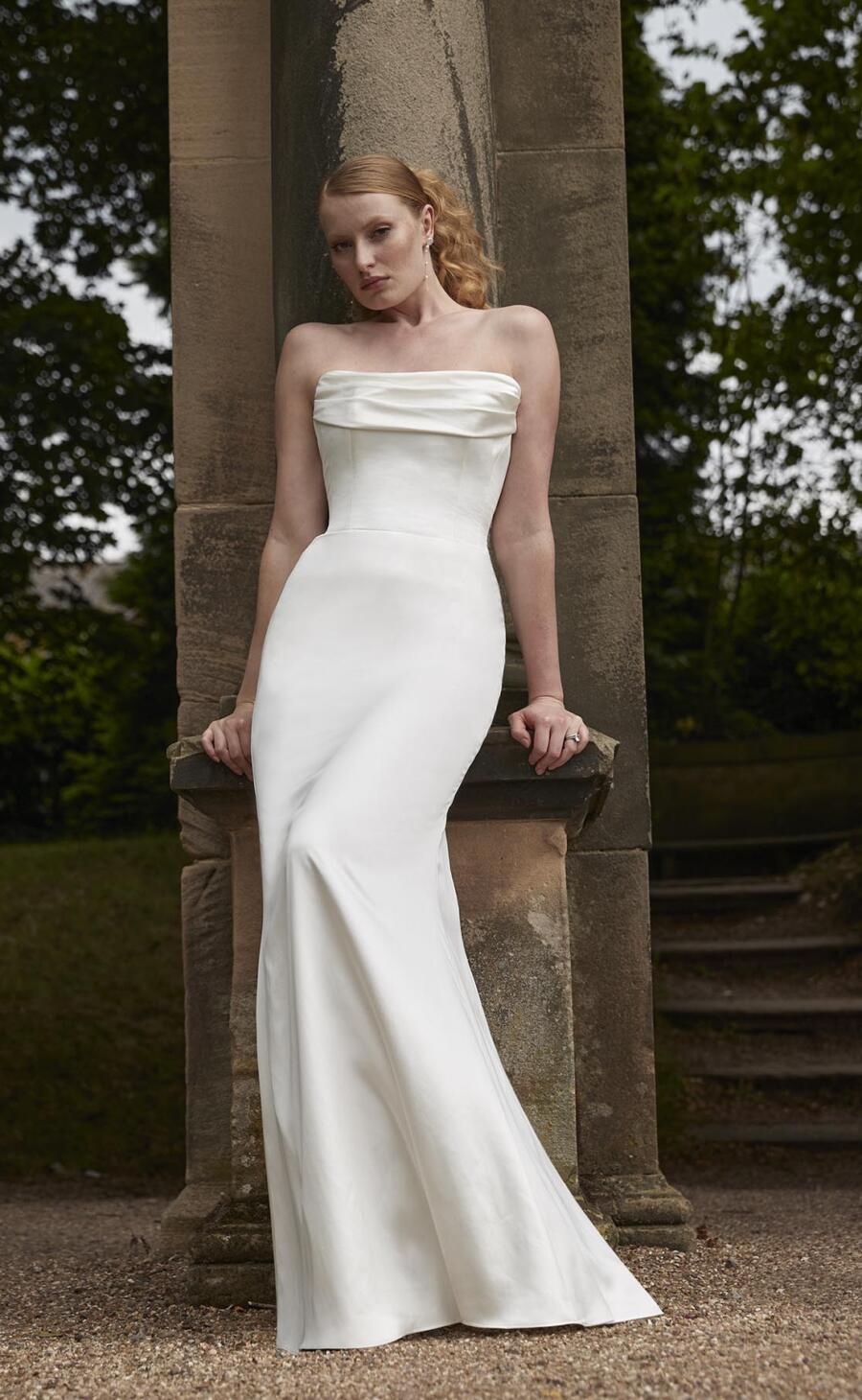 Sassi Holford Demi Silk Column Strapless Sexy Wedding Dress with Ruching
